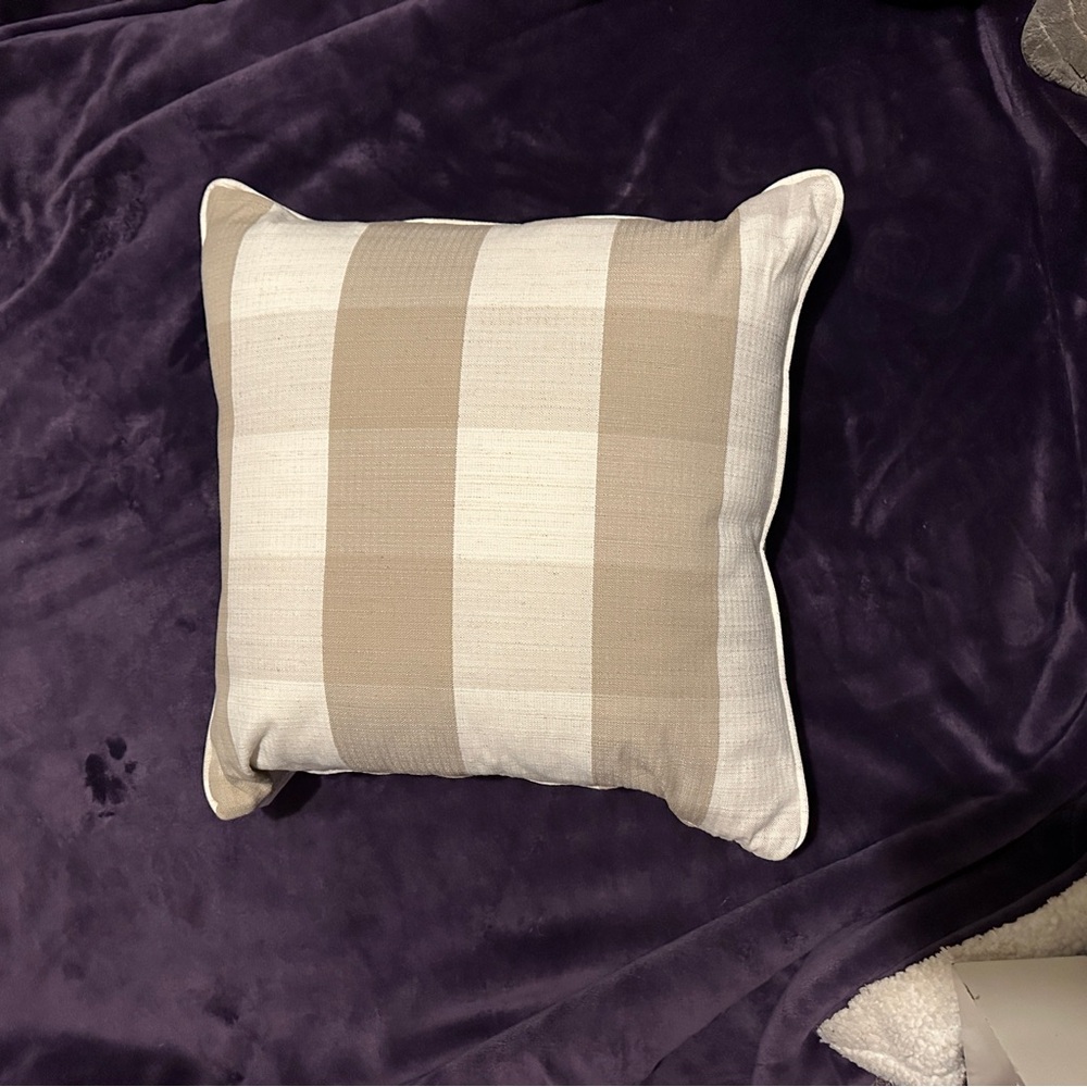 Plaid Beige and White Throw Pillow